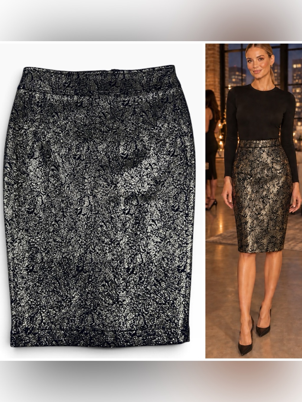 Maeve Anthropologie Floral Brocade Metallic Pencil Midi Skirt Medium NWOT Party